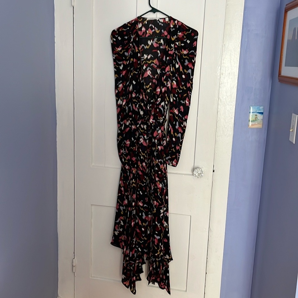 A.L.C. Silk wrap dress black and coral size 4 - Picture 4 of 11